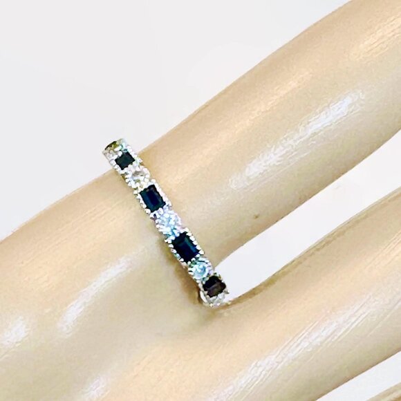 Sapphire Ring, Stacking, Band, Sterling Silver, Ring Guard, Art Deco Style,Blue - Picture 1 of 8